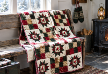 Candlelight & Cedar: A Hearthside Starlit Lap Quilt