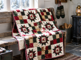 Candlelight & Cedar: A Hearthside Starlit Lap Quilt