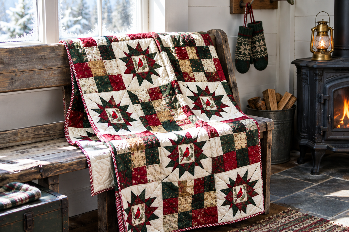 Candlelight & Cedar: A Hearthside Starlit Lap Quilt