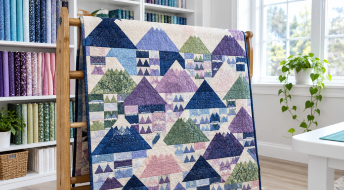 Lupine Ridge: Layered Mountain Peaks in a Meadow Palette