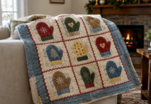 Mitten Garland Throw Quilt with Mismatched Pairs