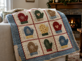 Mitten Garland Throw Quilt with Mismatched Pairs