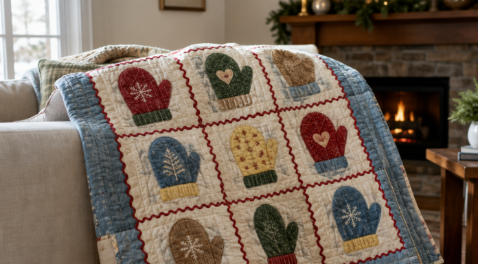 Mitten Garland Throw Quilt with Mismatched Pairs