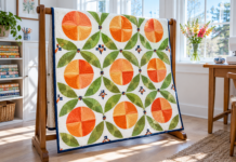 Orchard Lantern Quilt: Sunlit Citrus Peel Appliqué Grid