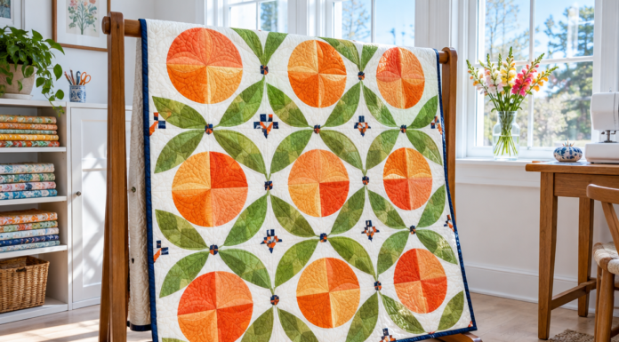 Orchard Lantern Quilt: Sunlit Citrus Peel Appliqué Grid