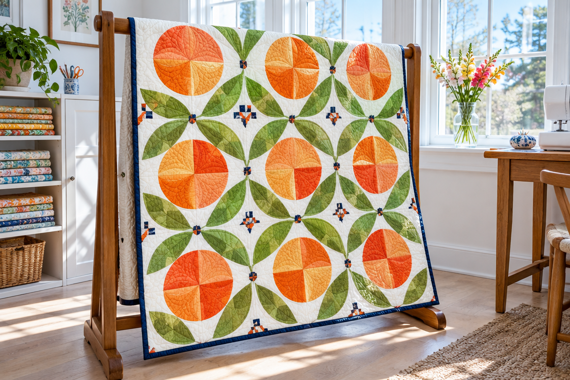 Orchard Lantern Quilt: Sunlit Citrus Peel Appliqué Grid