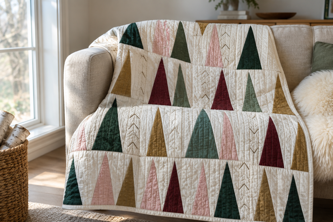 Spires at Dusk: A Minimal Winter Forest Quilt