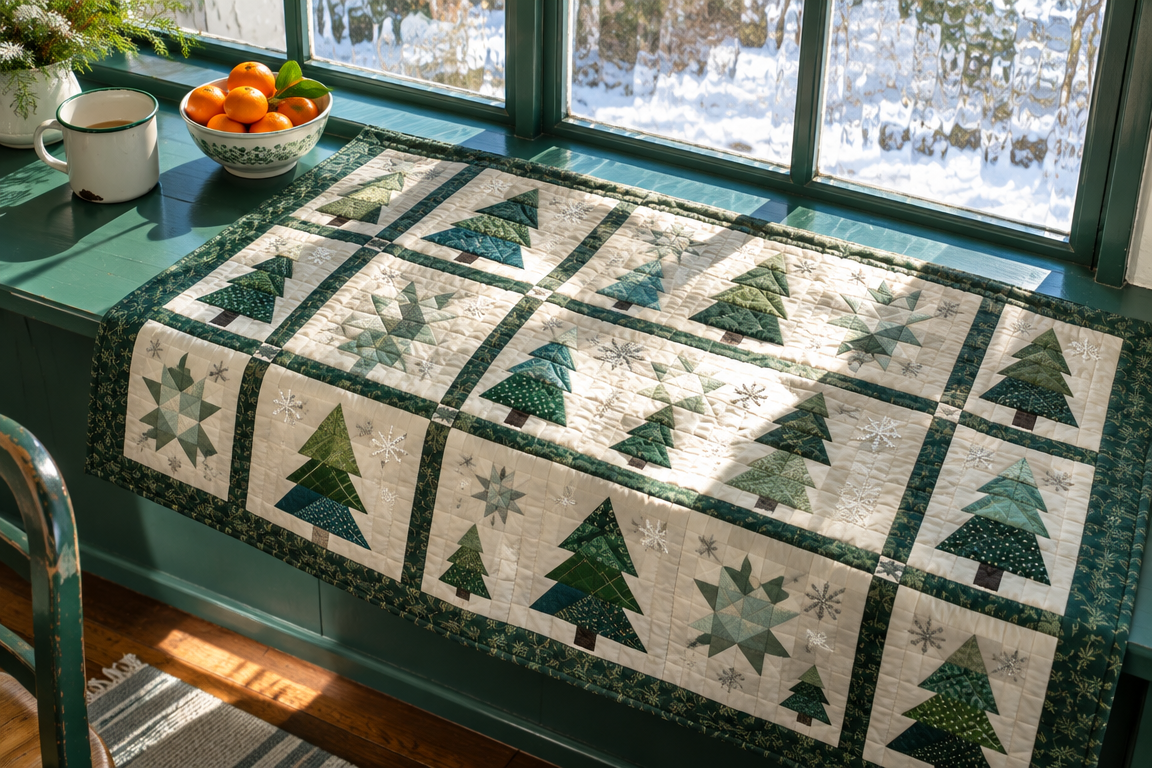 Evergreen Hush: Winter Woodland Pieced Pines