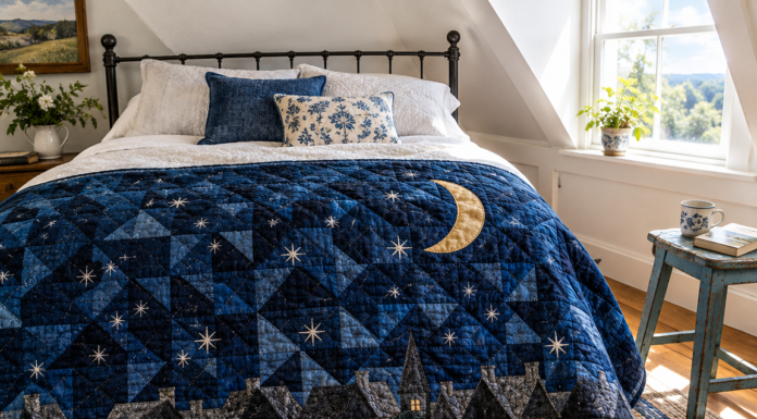 Hushabye Hollow: Midnight Village Quilt With Starry Calm