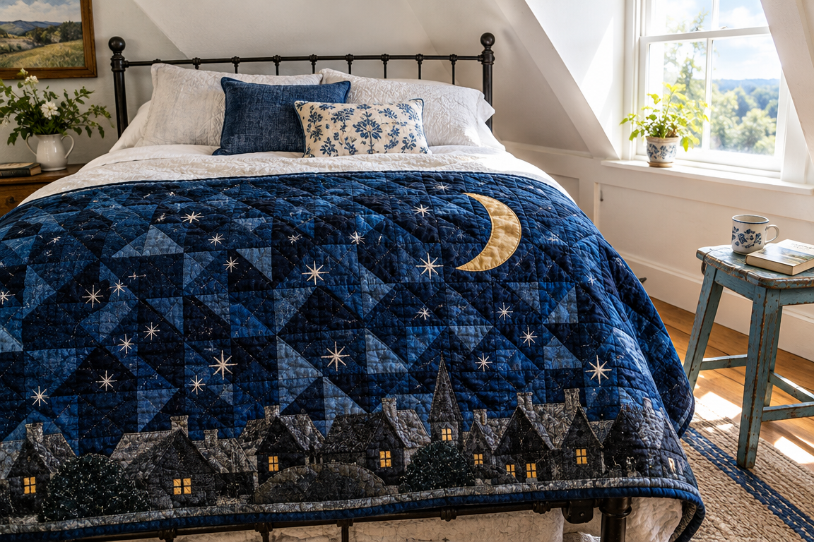 Hushabye Hollow: Midnight Village Quilt With Starry Calm