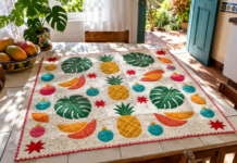 Mangoes and Monstera Noel: Tropical Holiday Lap Quilt