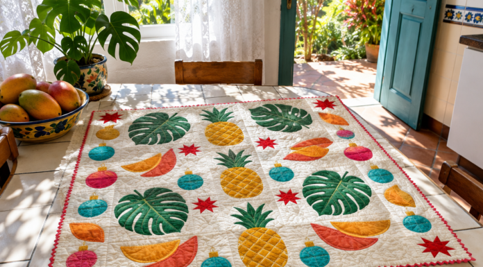 Mangoes and Monstera Noel: Tropical Holiday Lap Quilt