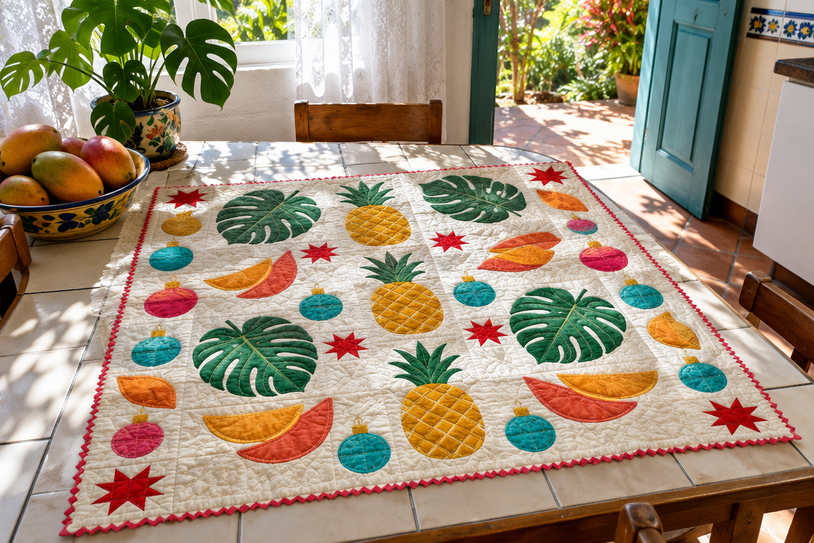 Mangoes and Monstera Noel: Tropical Holiday Lap Quilt
