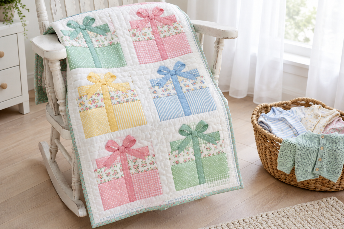 Wrapped in Wonder: Stacked Gift-Box Baby Quilt Joy